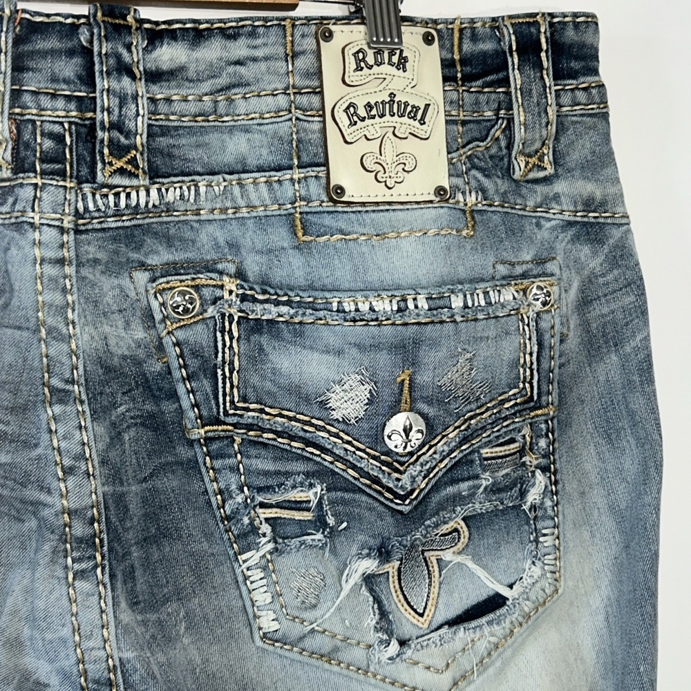Mens Rock Revival Chester Relaxed Straight Jeans Sz 40 Distressed
